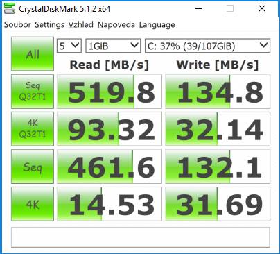 SAMSUNG SSD CM871 M.2 2280 128GB-rychlost (speed)