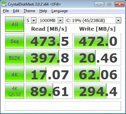 CrystalMark 3.0.2 x64 - 240GB SSD HyperX FURY SATA3 2.5″ 7mm - 0xFF 1fill